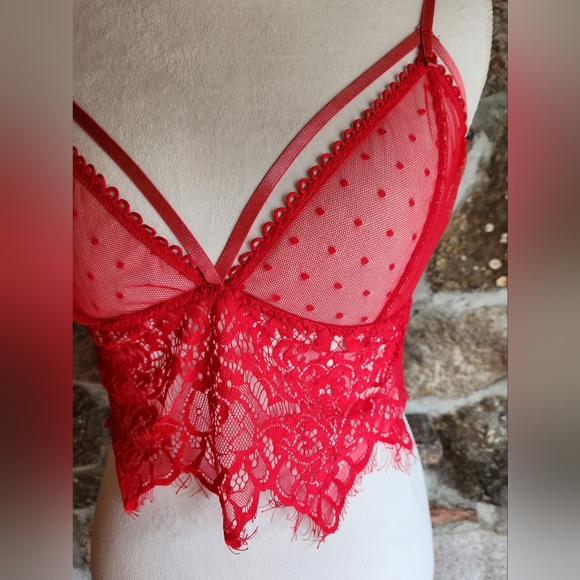 Wink Gal Womens Sheer Mesh Sexy Bralette Wireless Lace Red Sz XL - Picture 2 of 14